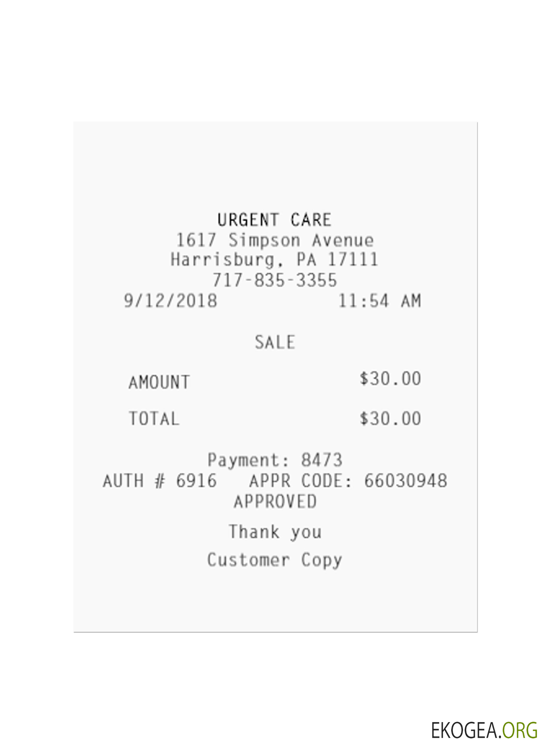 Reçu de paiement pour SOINS URGENT